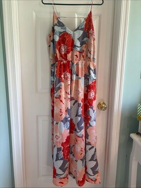 LOFT Floral Maxi Dress in Red, Peach, Gray